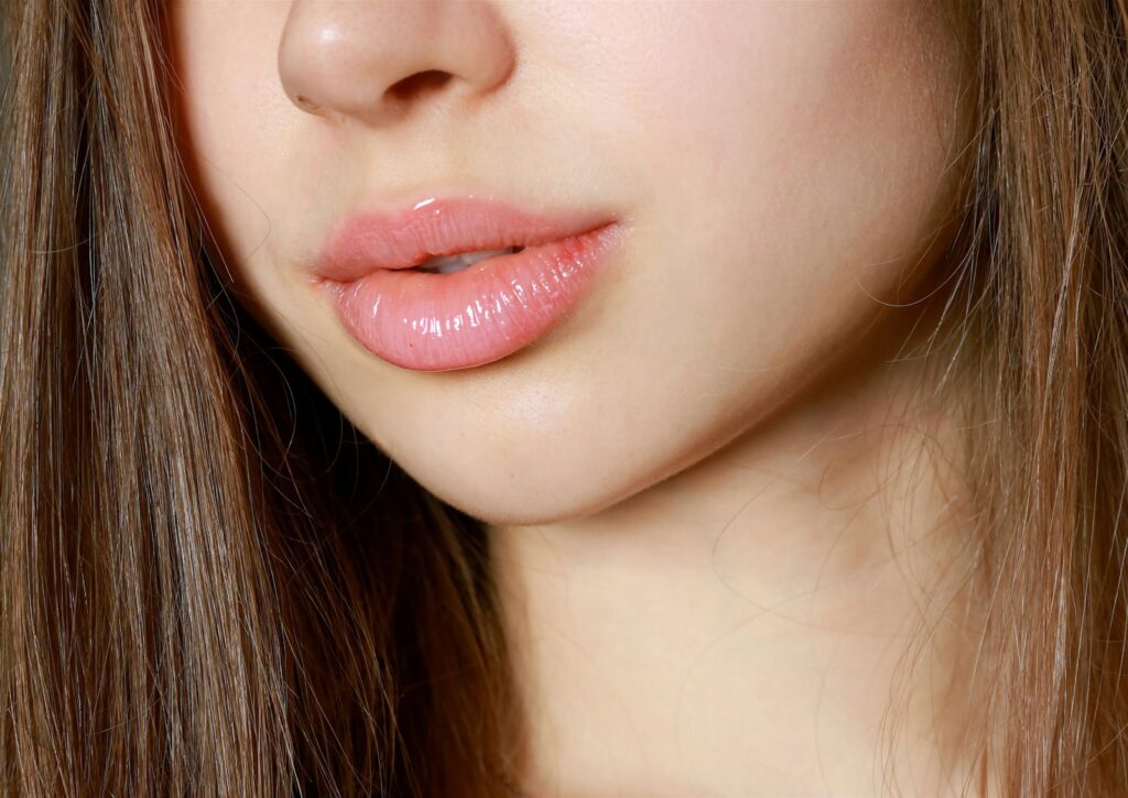 Close-up of softly defined natural lips
